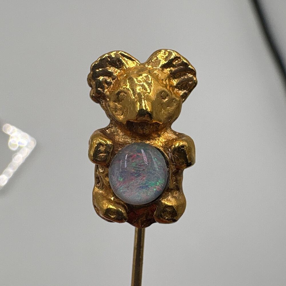 Vintage Australian Koala Bear Stickpin Gold-Tone Opal Gemstone Souvenir